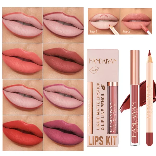 HANDAIYAN Lip Liner Lip Gloss Set Waterproof Matte Liquid Lipstick Pencil - Image 3