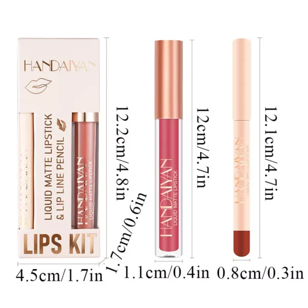 HANDAIYAN Lip Liner Lip Gloss Set Waterproof Matte Liquid Lipstick Pencil - Image 4